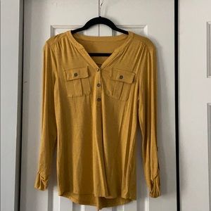 Yellow Pocket Tee with Button Detail